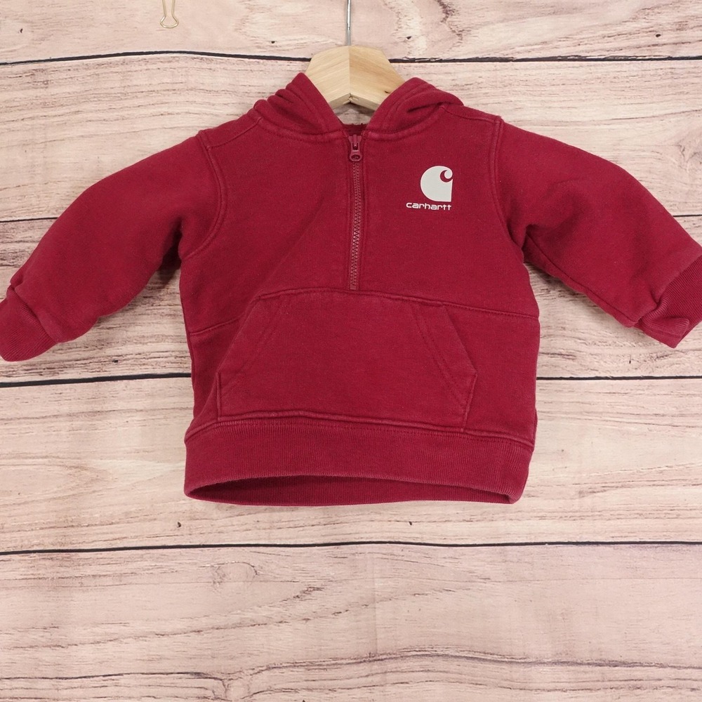 Carhartt Hoodie Baby 3-6 Months Red Hooded 1/4 Zip Fleece Kangaroo Pocket